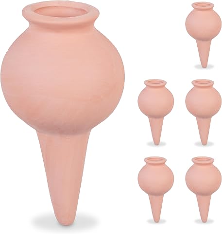 Relaxdays Sfere da Irrigazione a Goccia, Set 6 Coni in Argilla, Annaffiatura Automatica per Piante in Vaso, Terracotta