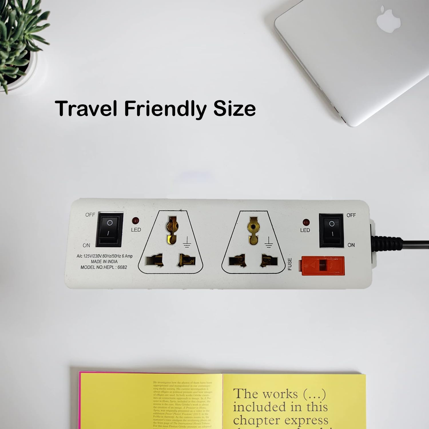 Catchex US 2 Pin Plug Top Power Strip with 2 Universal Outlets, 1.8m Cord Length, LED Indicator, Travel Size Extension Board, White 1