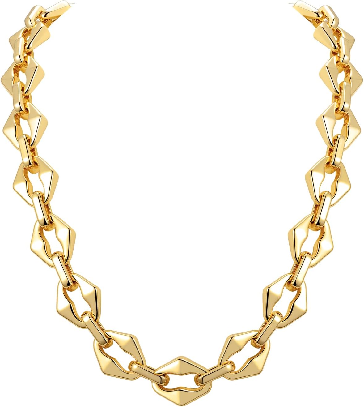 Statement Necklace for Women Gold Chunky Long Chain with 0.5-Inch Thick Links Non Tarnish Adjustable Length 47+10CM