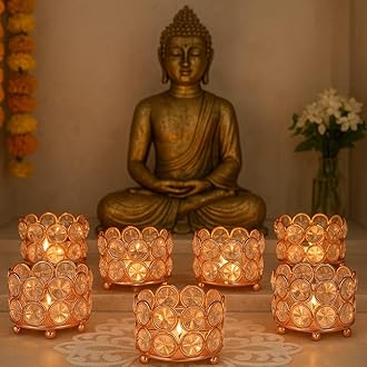 CentraLit Crystal Tealight Candle Holder Votives Bowl Candle Holders for Home Decoration, Diya Diwali Decoration Lights Centerpieces for Wedding Home Party Table Decoration (Rose Gold (Pack of 10))
