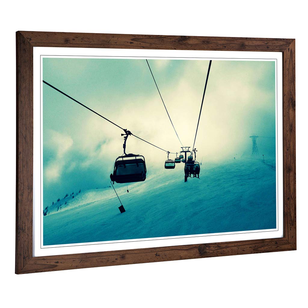 Big Box Art Framed Print Lift Skiing Snowboarding Design | Wall Art Picture | Home Decor for Kitchen, Living, Dining Room, Bedroom, Hallway, Office, Walnut, A2 / 24.5x18 Inch / 62x45cm