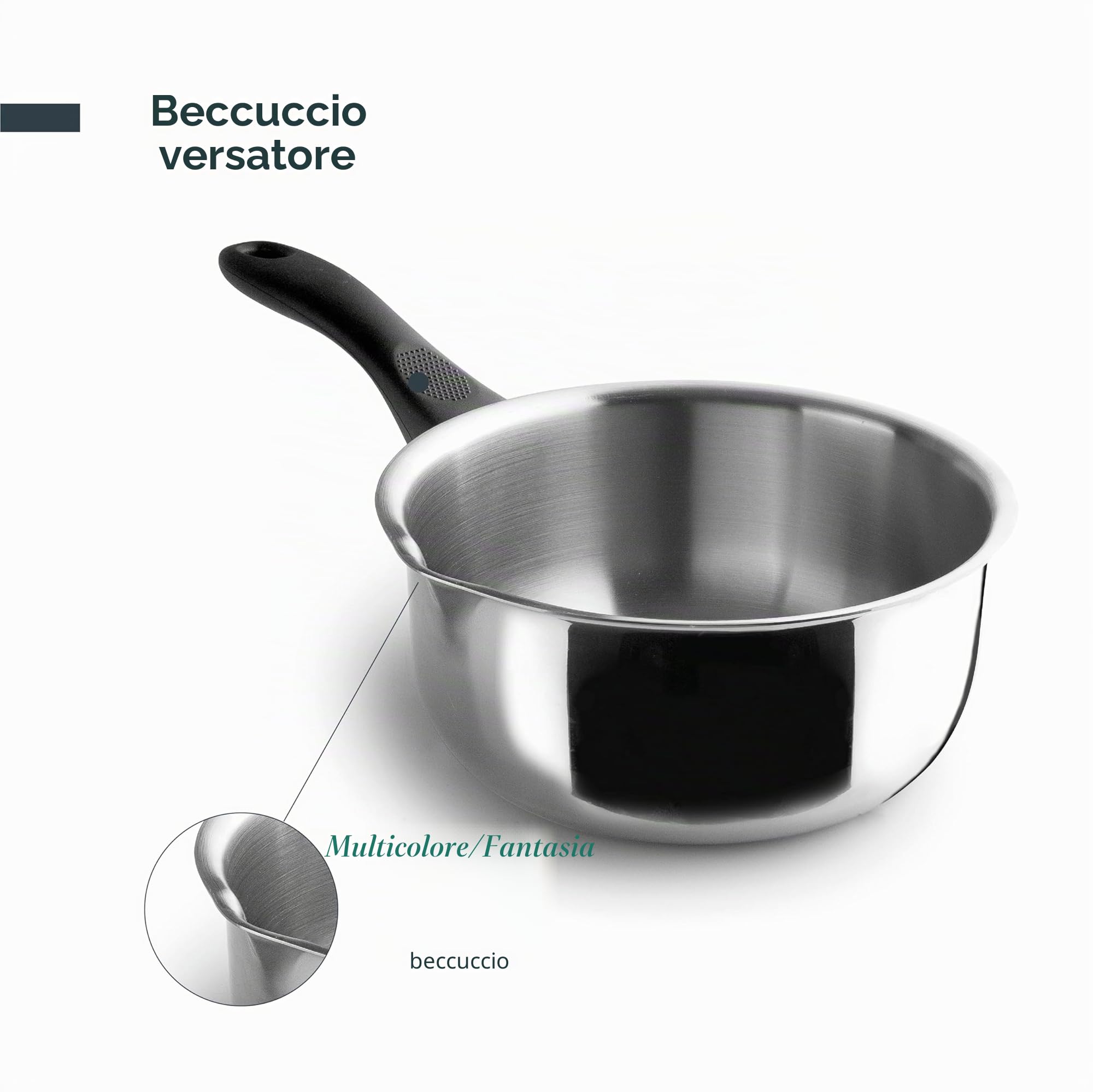 Lacor - 31312 - Casseruola diritta Garinox, acciaio inox, beccuccio versatore, manico ergonomico in bachelite, 0,5 litri, adatto all'induzione, non adatto al forno, lavabile in lavastoviglie, ø12cm