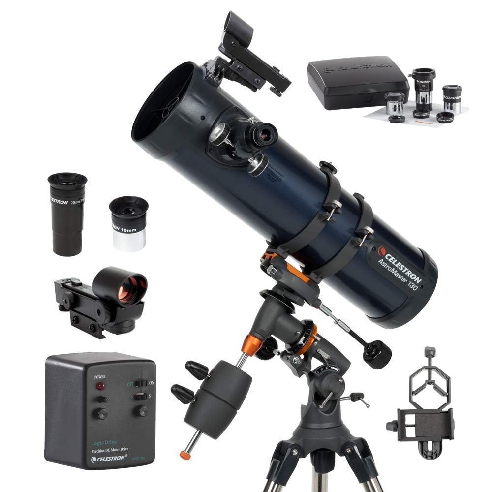 Celestron AstroMaster 130EQ Motor Drive Telescope with Smartphone Adapter and AstroMaster Accessories Kit (130EQ MD)-image-48