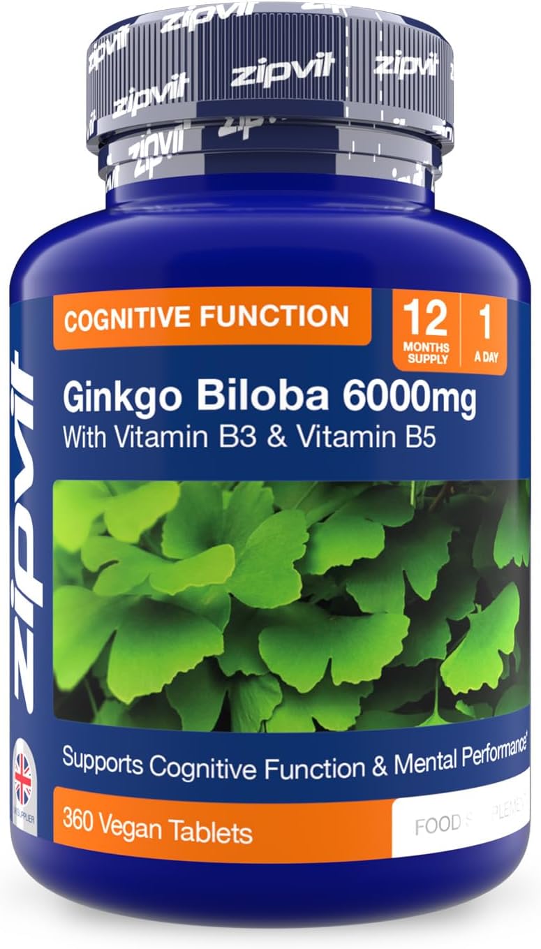– Ginkgo Biloba 6000mg with Vitamins B3 & B5, 360 Vegan Tablets, Supports Memory, Focus, Brain Health & Cognitive Wellness, Standardised 50:1 Leaf Extract, 12 Months Supply.