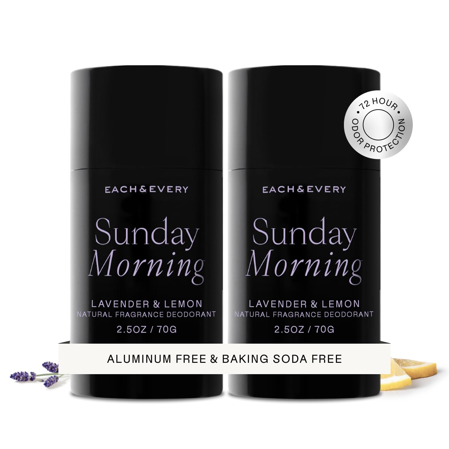 Each & Every Aluminum Free Deodorant for Women & Men, Lavender & Lemon - All Natural Deodorant for Sensitive Skin, EWG Verified - Clean, Baking Soda-Free, Plant-Based Fragrance - 2.5oz, 2 Pack
