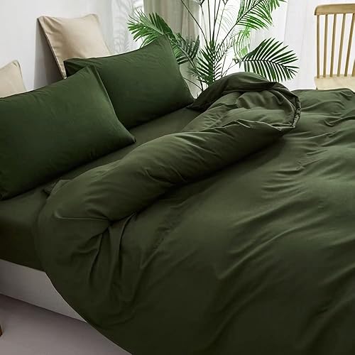 Miniatura 3 de Juego de edredón color verde militar, juego de edredón de 3 piezas, ligero, ultra suave, de 80 x 90 pulgadas, con fundas de almohada, acogedoras y