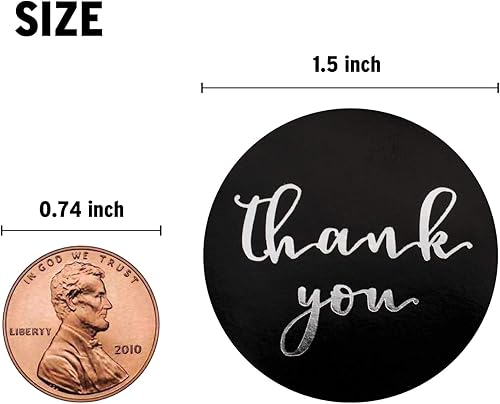 Miniatura 3 de 1.5" Thank You Labels - Round Stickers for Small Business, 500 Labels Per Roll