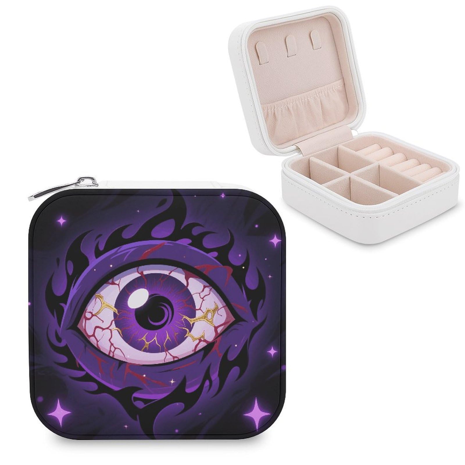 VstaDank Evil Eye Jewelry Organizer Travel Case for Women With Zipper Mini Jewelry Case PU Leather Jewelrys Box for Rings Necklaces Bracelets Earring Holder Organizer Storage