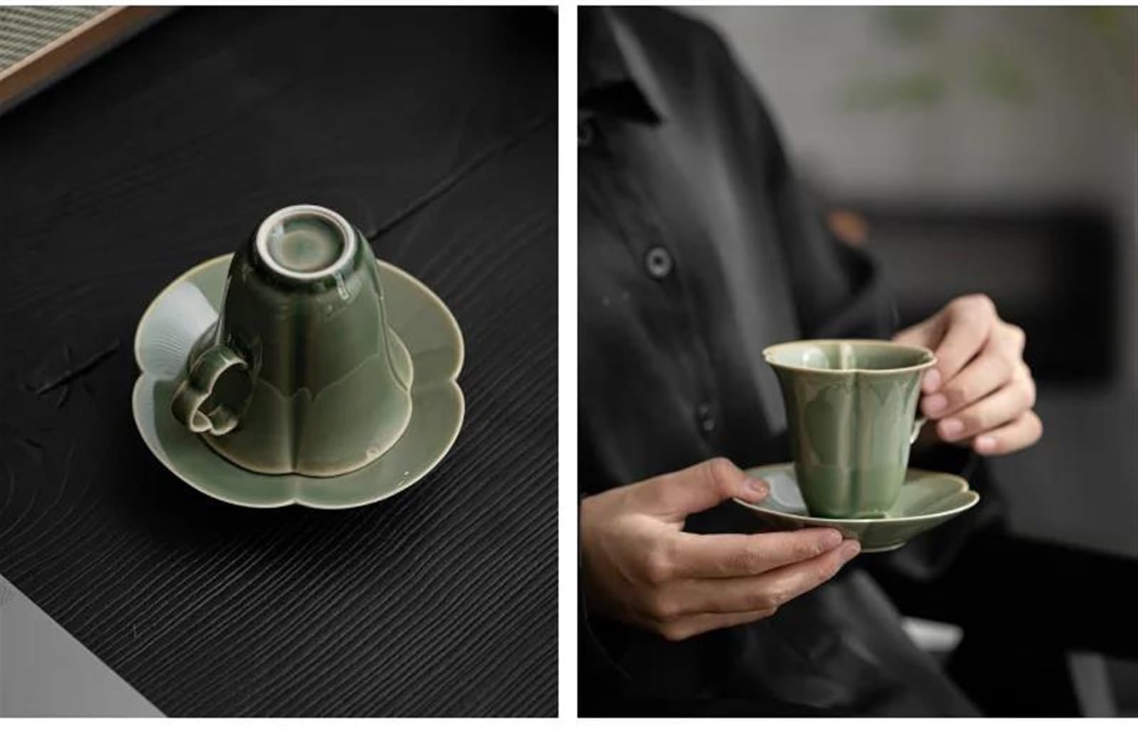 Zestaw do parzenia herbaty, filiżanka do kawy z podstawką, zestaw biurowy, zaparzacz do herbaty, piec Yue, Celadon, retro, ręcznie robiony, porcelanowy zestaw do herbaty, przenośny zestaw do herbaty