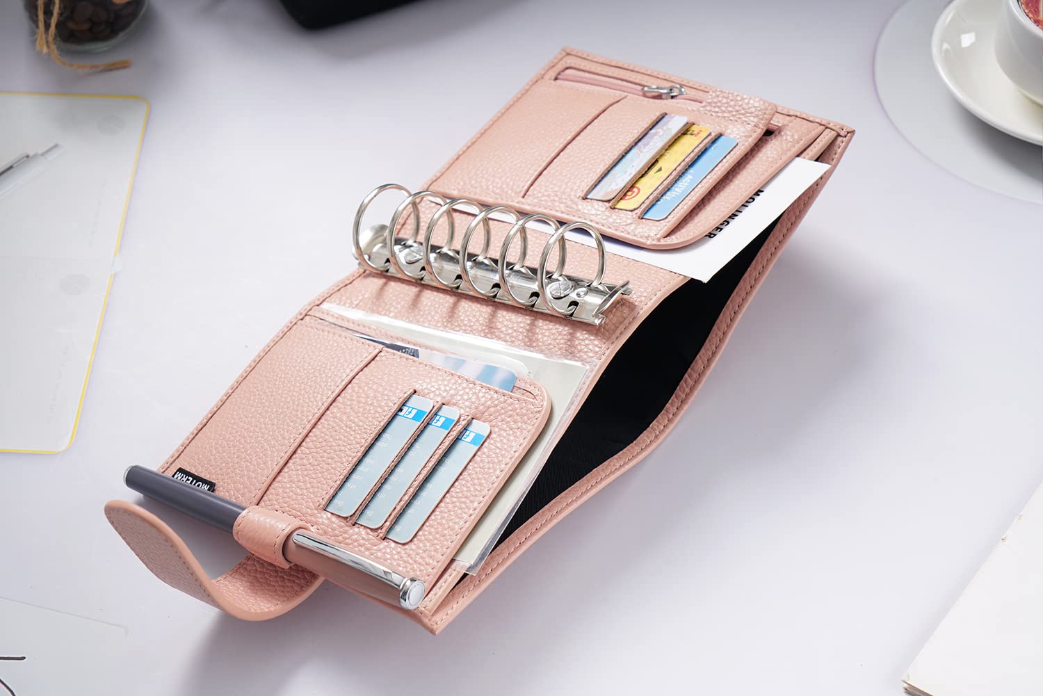 Moterm Pocket Luxe - Organizador de anillas de piel auténtica, color rosa (anillo de 30 mm)