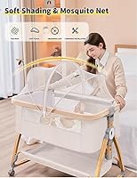 Vista 3 de bonbay Moisés de bebé, moisés de noche para bebé, 4 en 1, moisés portátil con ruedas, mosquitero y cesta de almacenamiento, cuna mecedora ajustable