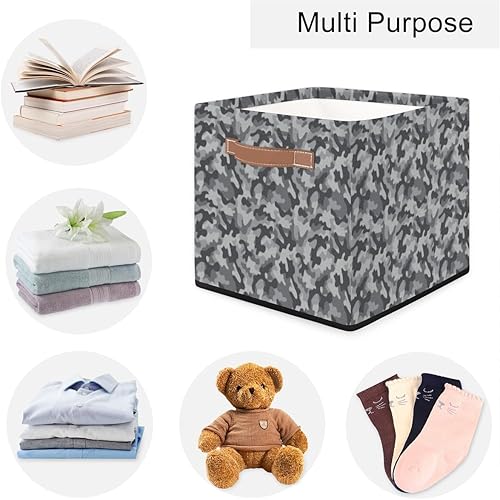 Miniatura 4 de KOBLEN Modern Camouflage Square Storage Basket Collapsible Storage Box Clothes Basket 13x13 Inch Large Cube Storage Bin With PU Leather Handle for