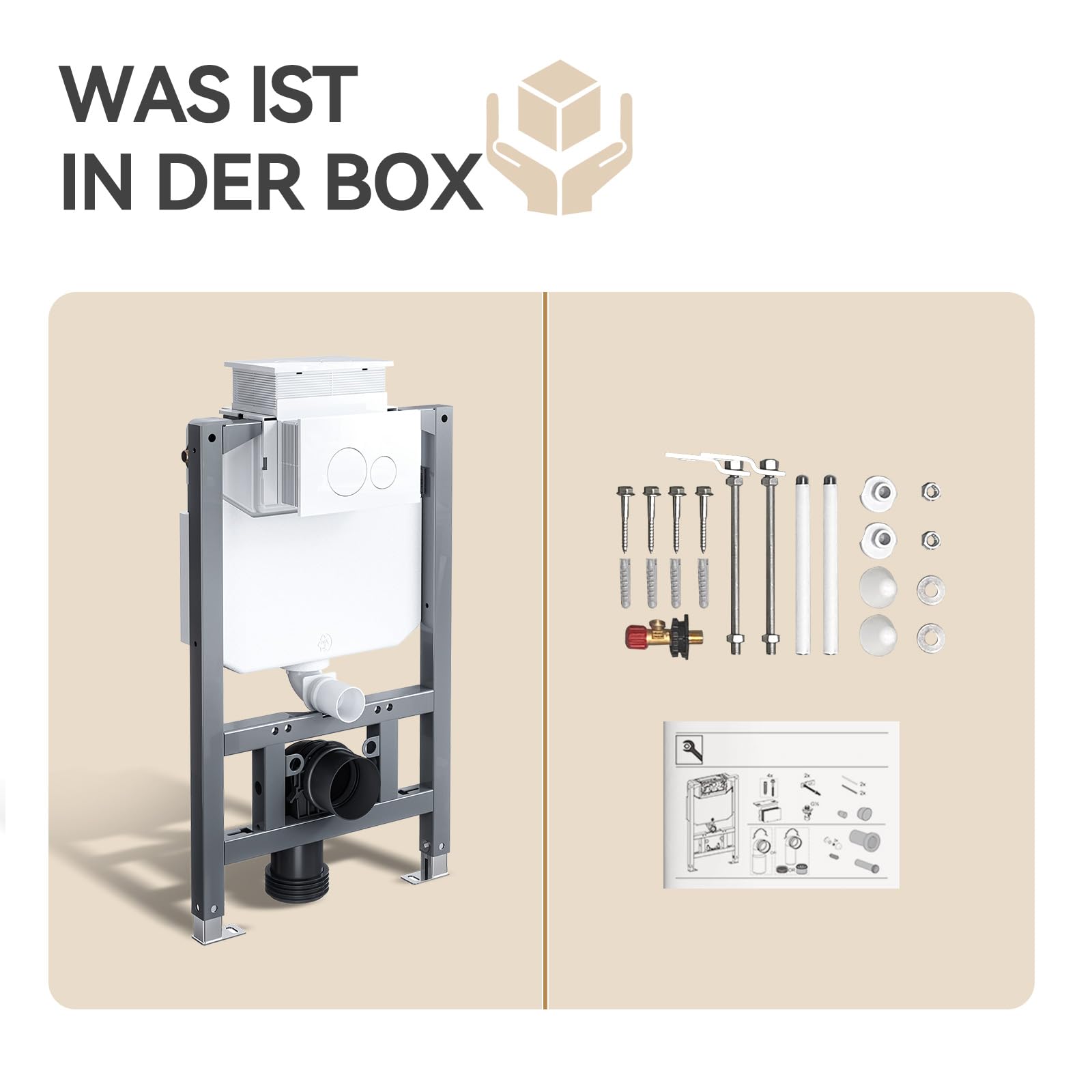 HOROW 04L Vorwandelement WC mit weiß Runde Tasten Betätigungsplatte | Unterputz Spülkasten für Wand-WC, HDPE und Eisenregal Korrosionsbeständig, Belastbarkeit von 400 kg, Euro Standard Anschluss