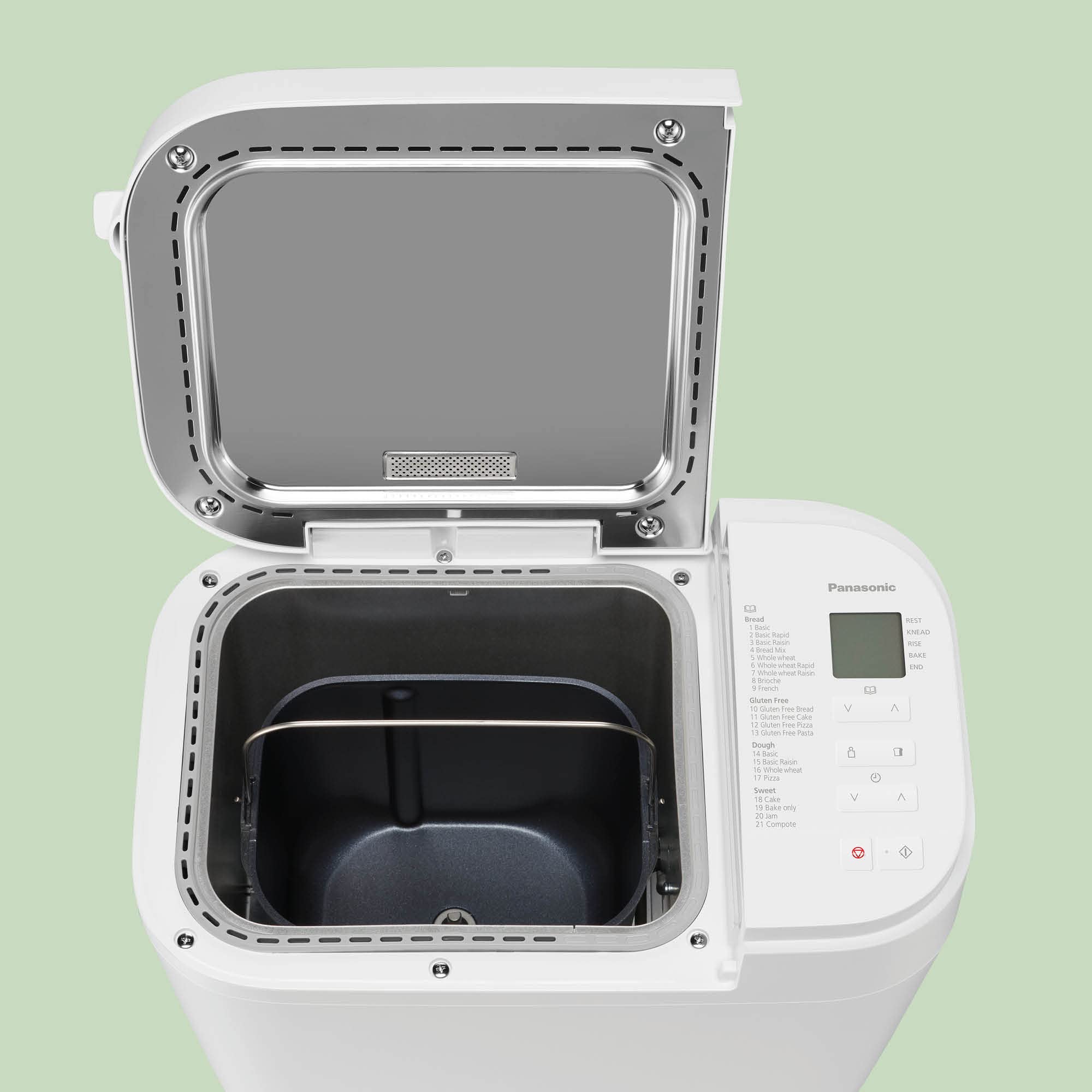 Panasonic SD-B2510WXE Macchina per il Pane Automatica, Programma Senza Glutine, Modello Orizzontale, 21 Programmi Automatici, Doppio Sensore di Temperatura, Timer Digitale 13 Ore, Display LCD, Bianco