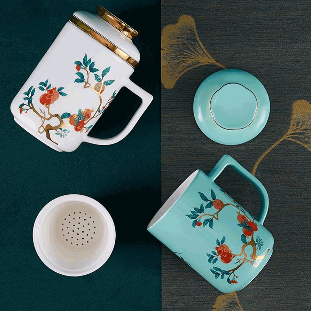 Filiżanka do Kawy Kubek Do Kawy W Stylu Chińskim Z Pokrywką Z Filtrem, Duży 400 ML Kubek Do Herbaty Z Porcelany Kostnej, Kubek Wielofunkcyjny Kubek Do Napojów Filiżanki do Herbaty Kubek (Color : C)