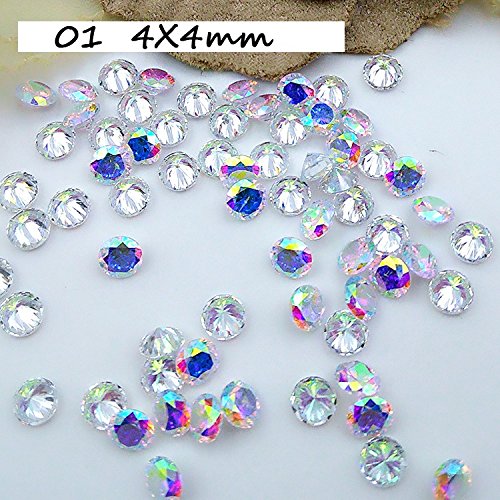 Super Shiny Nail Art Decorations Crystals 3D Nail Rhinestones DIY Accessories Zirconia Stones Glitter Gems Diamonds Jewelry Diamante Studs Point Back Faceted for Jewelry Making Crafts Multi Color 4mm