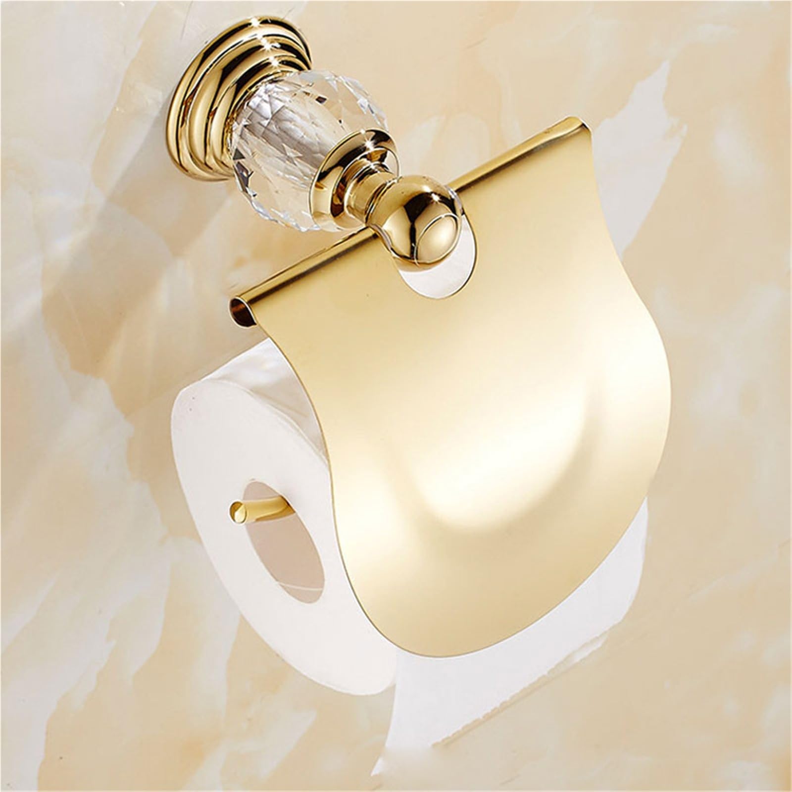 Portarotolo WC adesivo con mensola Set di accessori da bagno in ottone | Collezione di ferramenta da bagno in cristallo a parete(Soap basket)