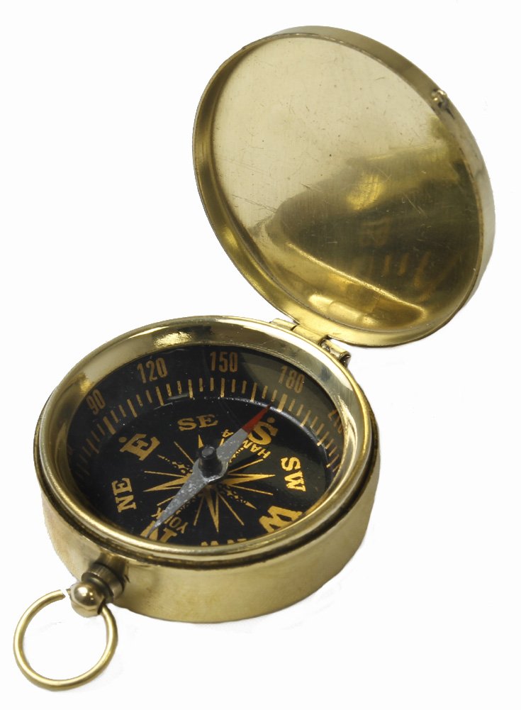 RedSkyTrader 1 3/4" Pocket Compass Key Chain - Brass with Black Face
