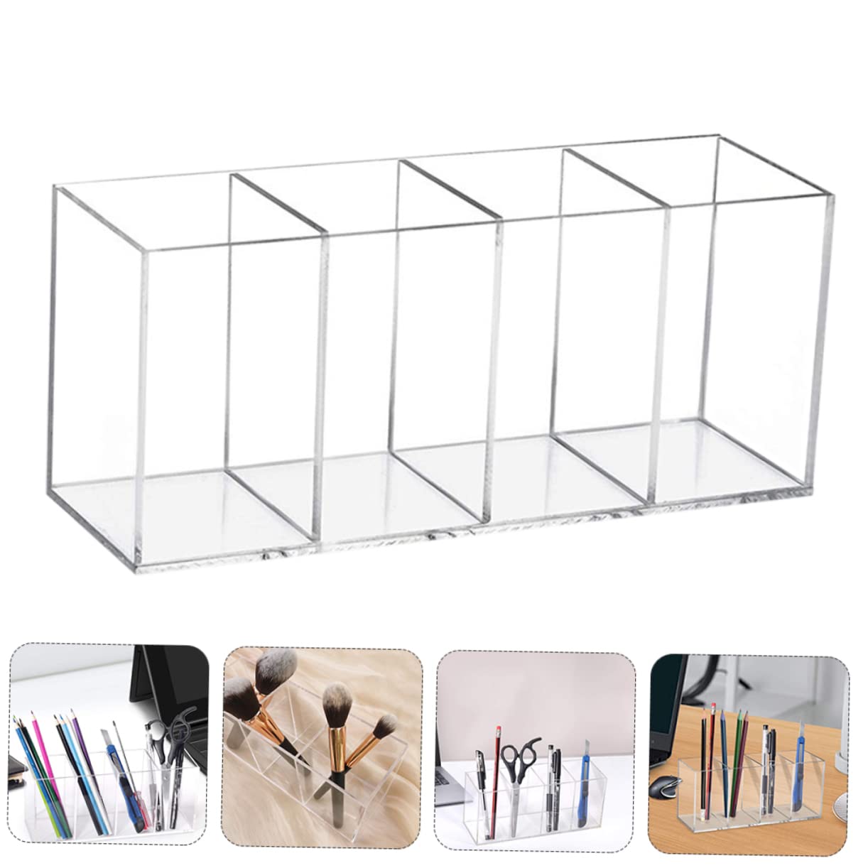 Housoutil 4 Pièces Organisateur Pot Crayon Acrylique Transparent Compartiments Multifonctionnel Pour Bureau Maquillage Stylo Pinceau Rangement Cosmétiques Polyvalent