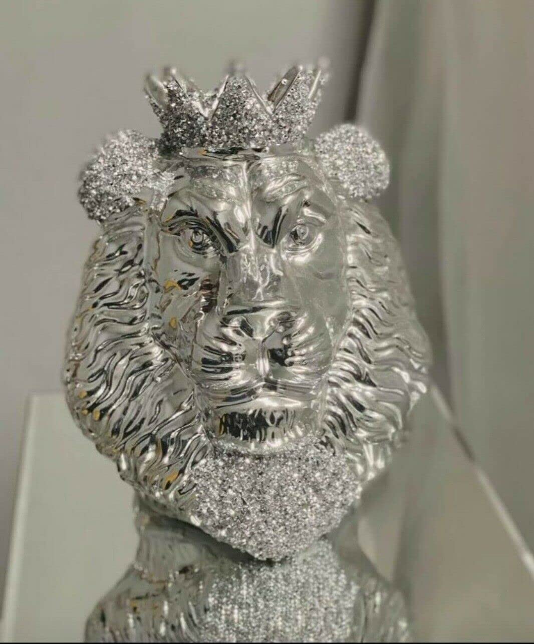 Deenz Silver Crushed Diamond Crystal Jewel Sparkle Ornament Bling Gift Lion King Face With Crown