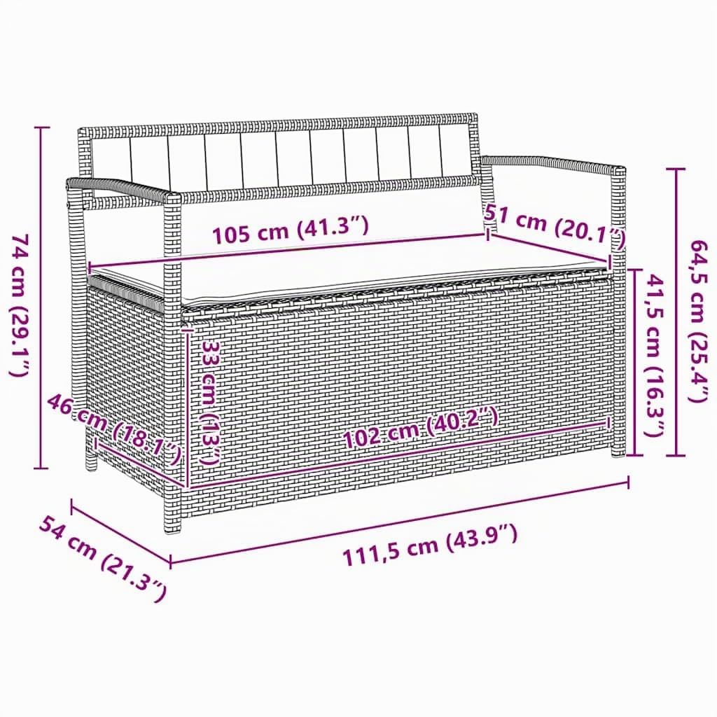 vidaXL Gartenbank mit Stauraum und Kissen Beige Poly Rattan, Gartenbank, Parkbank, Outdoor-Bank, Sitzbank, Terrassenbank, Außenbank, Gartenmöbel