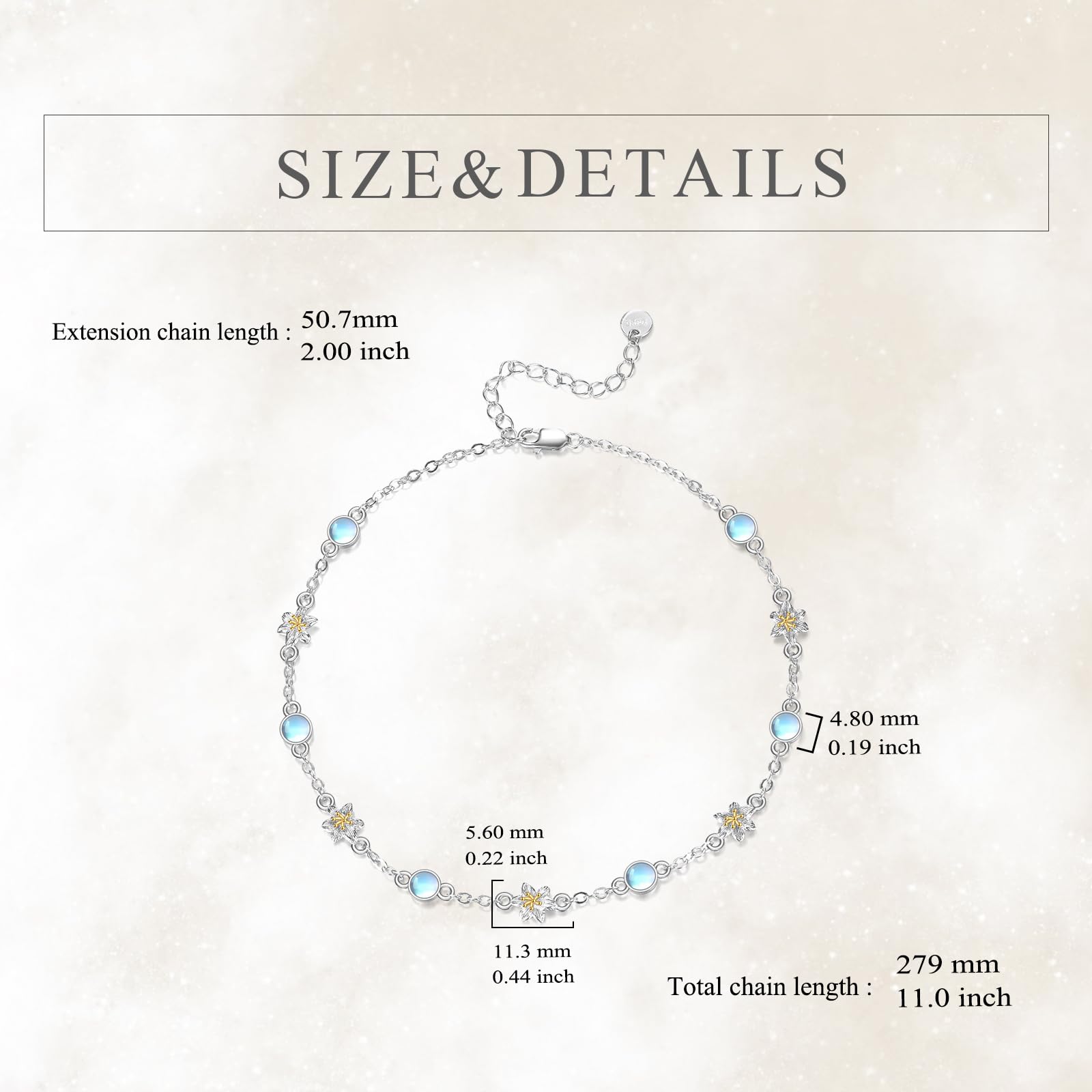 YFN 925 Sterling Silber Armband mit Gänseblümchen Blüten und Mondstein Zierliches Naturstein Schmuck Armband für Frauen Mädchen