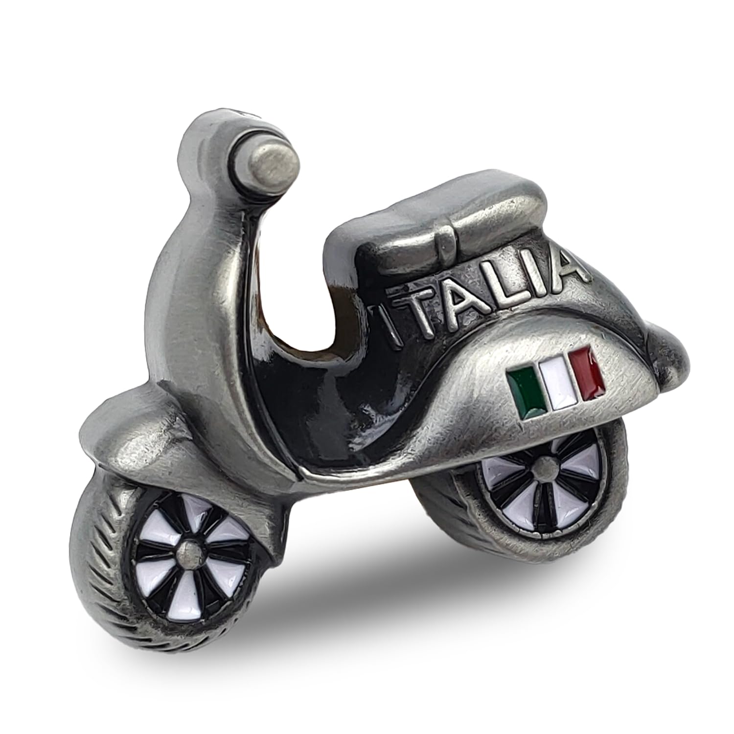 Italian Scooter Fridge Magnet in Metal Souvenir Italy with Flag Decoration Home Kitchen Travel Gift Fridge Magnets Collection – Tourist Souvenir (Silver)