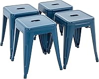 Brage Living 18 Inch Industrial Metal Stools Set of 4 Stackable Backless Bar Stools Kitchen Dining Indoor Outdoor Deep Blue
