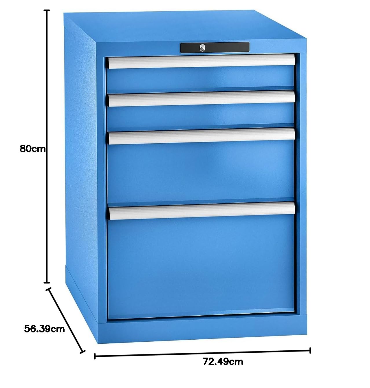 Cajonera, chapa de acero, H x A 800 x 564 mm, 4 cajones, azul luminoso. | Chapa de acero, H x A 800 x 564 mm, 4 cajones, azul luminoso
