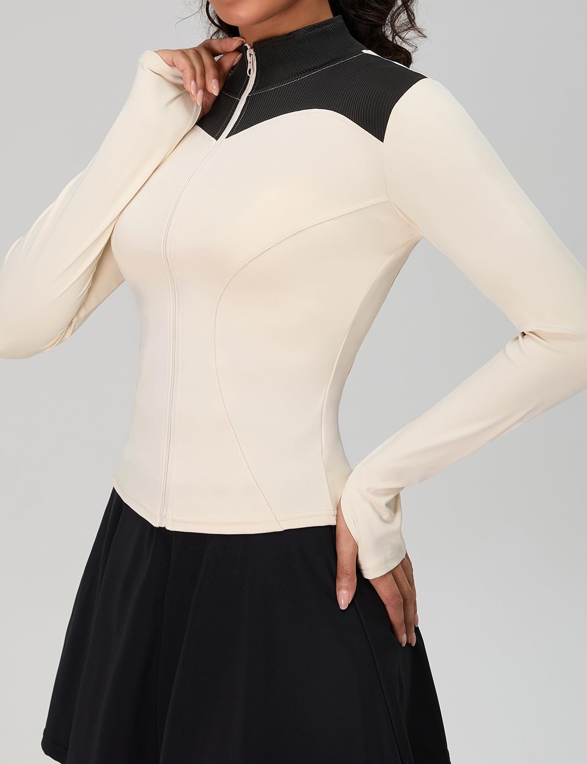 BMJL Womens Long Sleeve Workout Jackets Zip Up Shirts UV Sun Protection Tops Fitness Clothing(L,Apricot) - Image 3