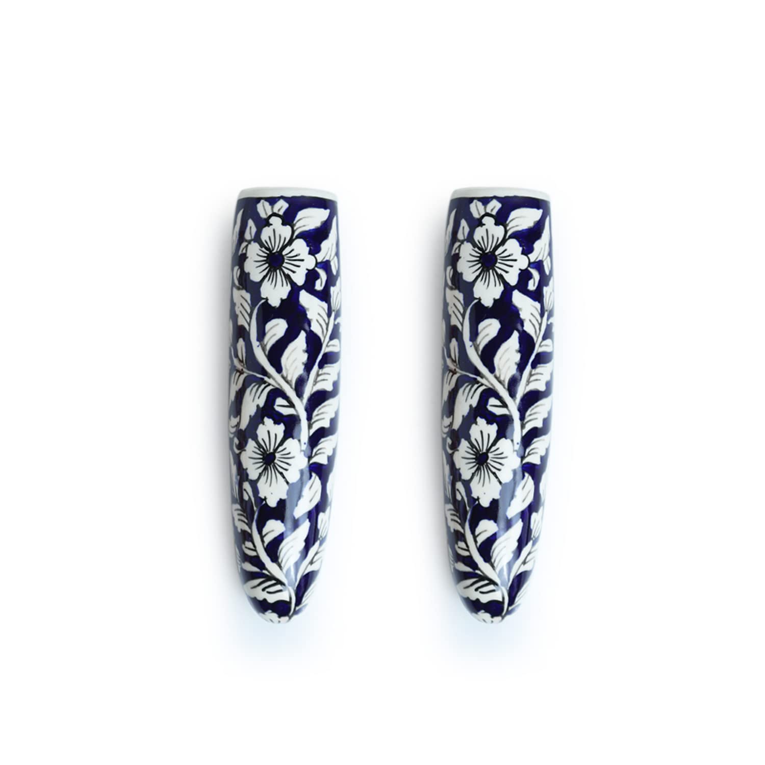 ExclusiveLane Midnight Bloom' Ceramic Wall Planters for Living Room & Balcony (Set of 2)|Wall Planter for Home Decoration Wall Hanging Planter Wall Mounted Planter, Midnight Blue and White - Image 3 thumbnail