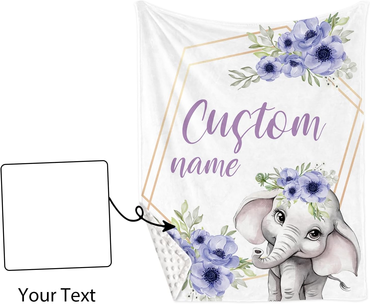 Custom Crib Bedding Set for Infant Baby, Personalized Name Nursery Decor Elephant Design Baby Blanket Fitted Crib Sheet Changing Pad Cover 3 Pcs, Wonderful Gift from Parents
