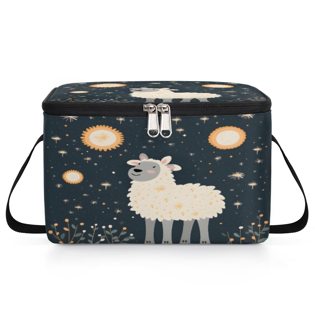GzLeyigou Lamb Sun Lunch Bags for Women Men 9 Cans, Hot & Cold Food Delivery Bag Insulated Grocery Bag Insulated Lunch Box Sheep Cooler Bag for Office Work Picnic Beach