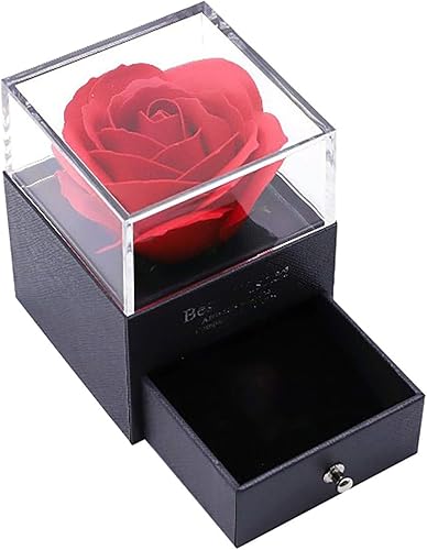 Miniatura 1 de Funda para joyas de flores artificiales de color rosa eterna, con diseño de flores artificiales, hecha a mano, 100% real en una hermosa caja roja