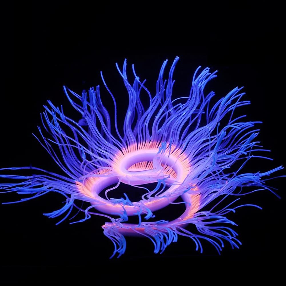 NIBEMINENTAquarium Fish Tank Artificial Silicone Coral Sea Anemone Water Plant Landscape Ornament Decoration Accessory50cm Blue