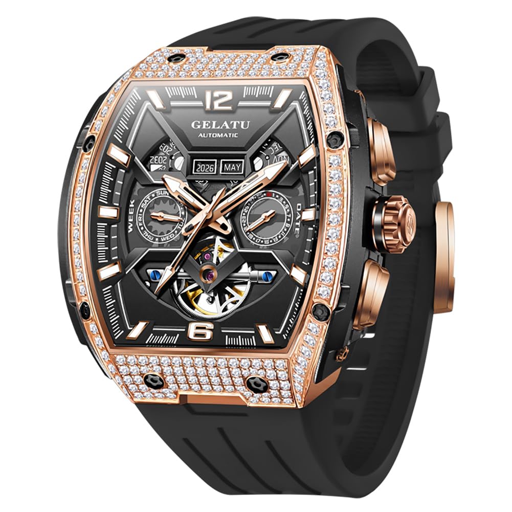 Reloj automático para hombre, diseño de esqueleto mecánico, cristal de zafiro impermeable