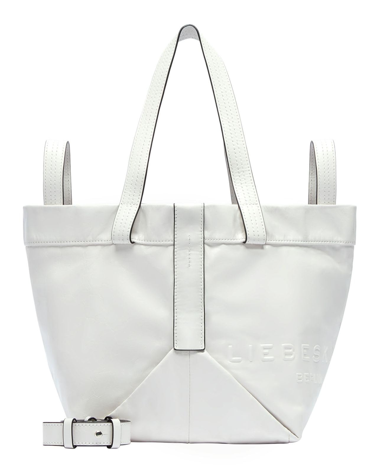 LIEBESKIND BERLIN Leather shoulder bag Elvira Paper Touch Crinkle Shopper Arctic creme-white