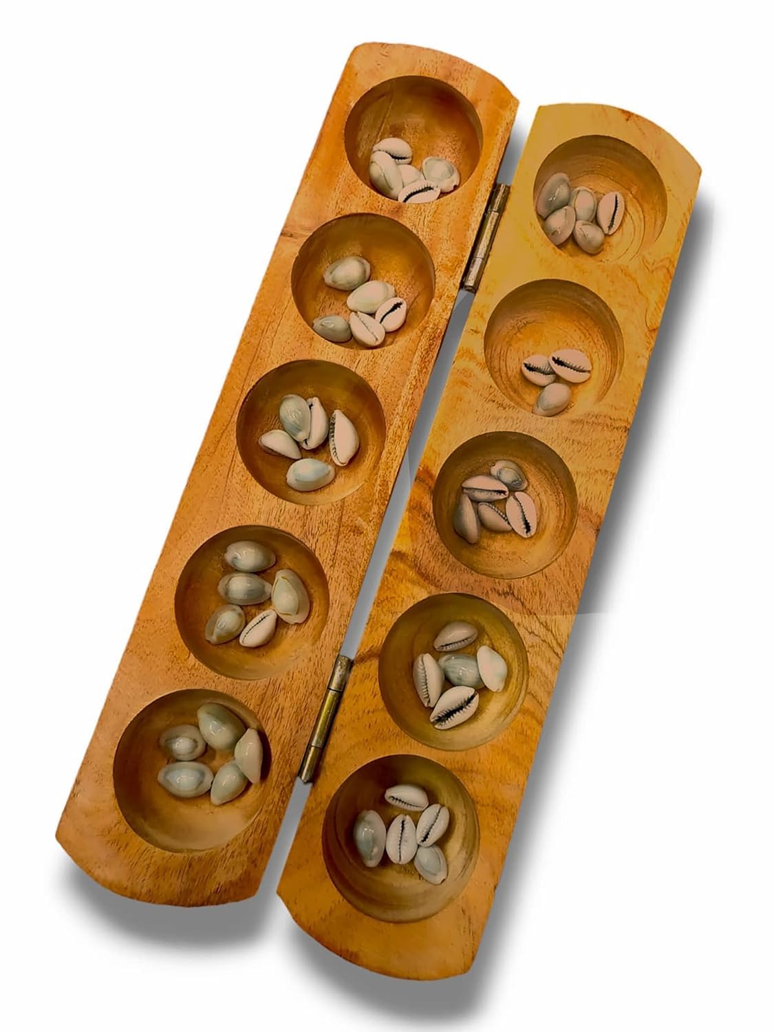 Paljji Handicrafts Vamana Guntalu/Pallanghuzi/Mancala Wooden Board Game with Sea Shells, Storage Bag (10 - Pit Board)-image-49