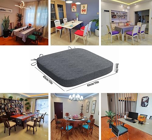 Miniatura 5 de Juego de 4 cojines para sillas de cocina para interioressillas de comedor de 16 x 16 x 2 pulgadas, cabeza redonda gris, reversible cuadrada,