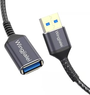 Wingjialei USB 3.0 Extension Cable 4FT Nylon Braided Male to Female Cord - 5Gbps Fast Data Transfer for Printer Keyboard PS5 Webcam HDD