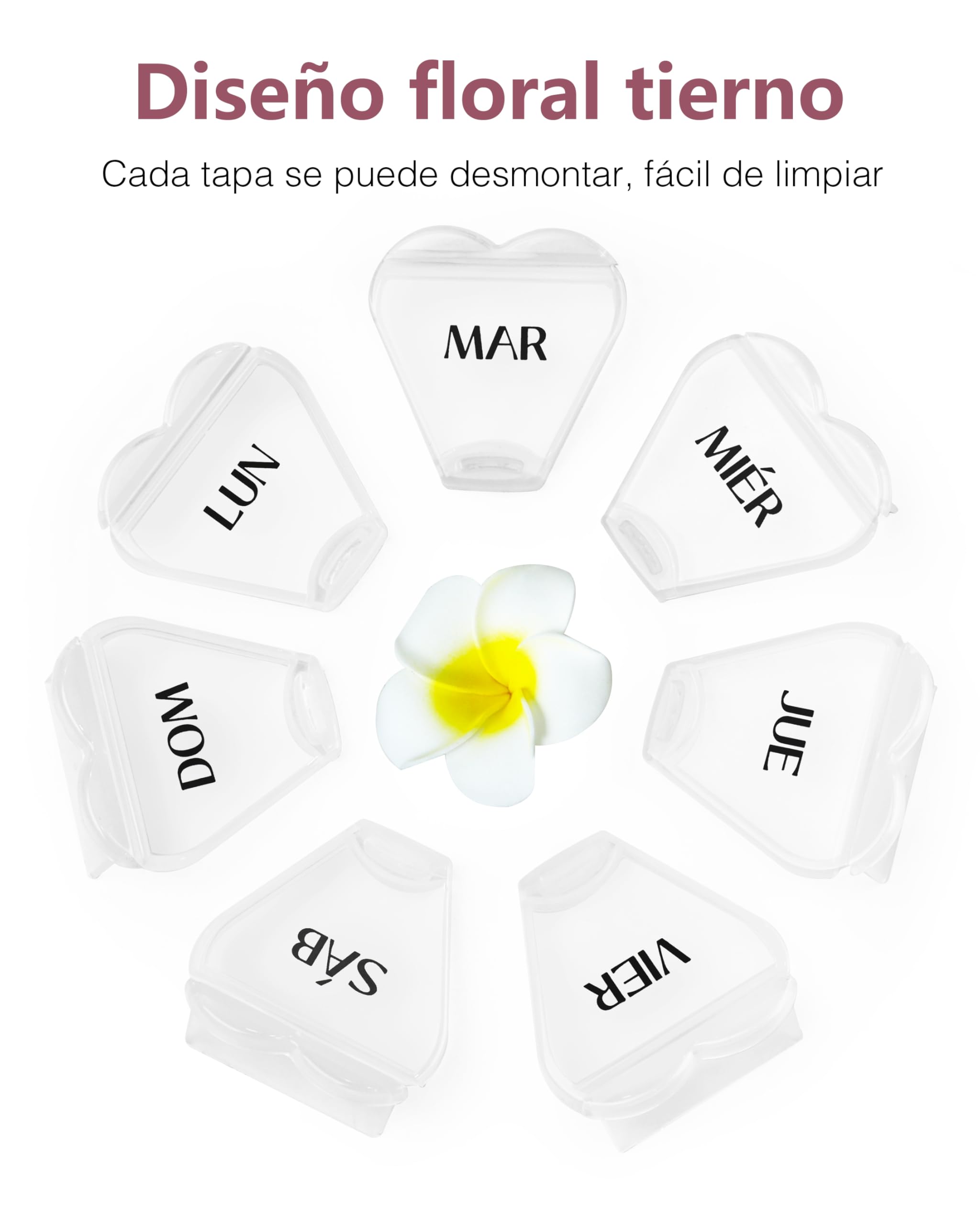 FHORAIN Pilulier rond en forme de cœur avec 7 grands compartiments pour la semaine, organisateur de vitamines (blanc)