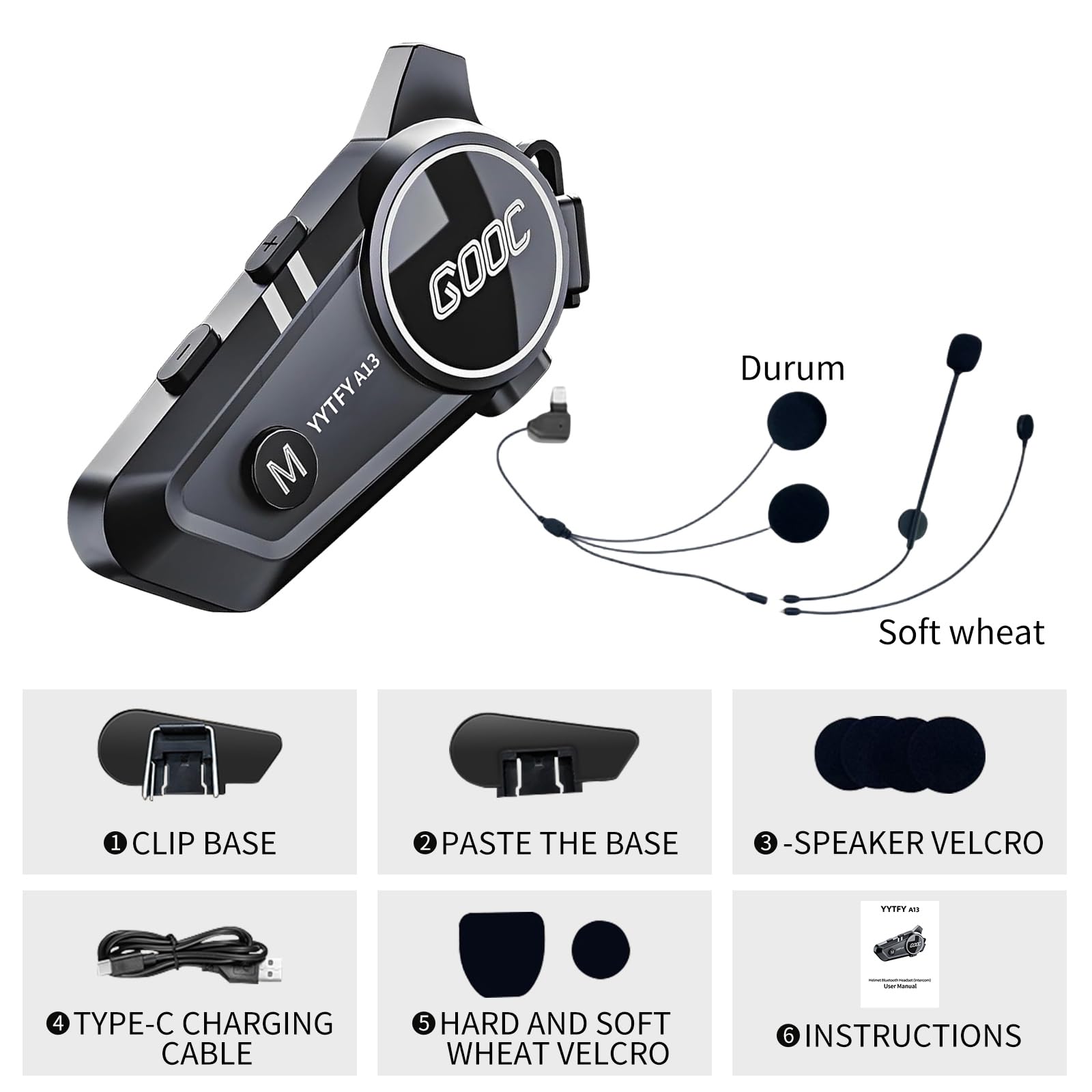 Casque de moto Bluetooth - Intercom - Avec assistant vocal - Casque de moto - Haut-parleur universel - Étanche - Batterie 1500 mAh (cyclisme, ski, escalade
