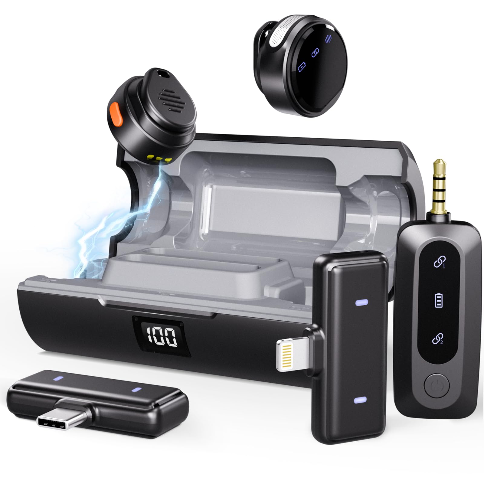 Micrófono Lavalier inalámbrico, micrófono de Solapa Combinado de Monedas Moman inalámbrico para iPhone/Android/cámara, cancelación Activa de Ruido para Videos TikTok, Youtube, Vlogs, grabación