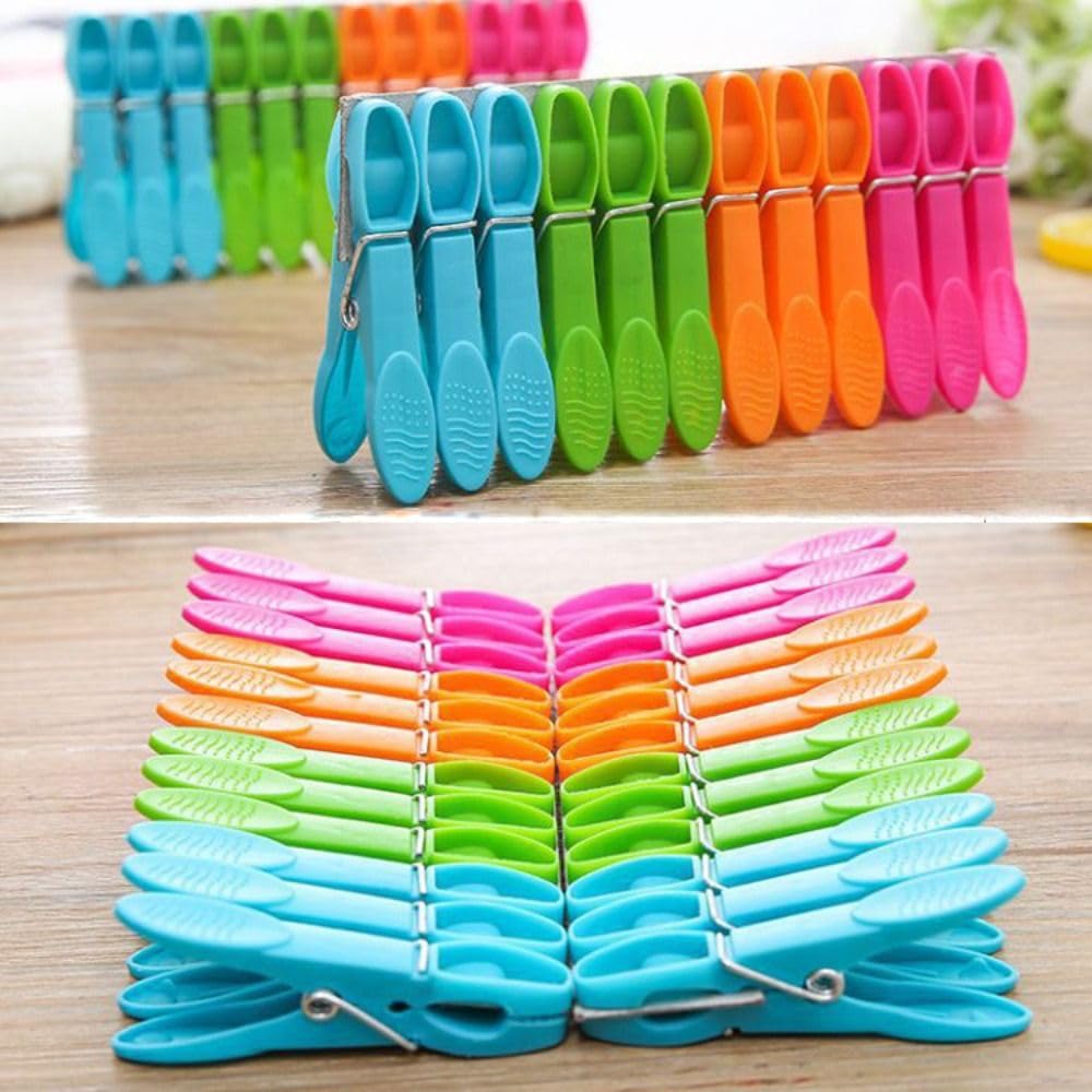 hobbyme 48Pcs Colorful Plastic Clothespins,Heavy Duty Laundry Clothespins,Mini Air-Drying Clothing Clips Set,Small Colored Clothes Pegs for Towel Food Package