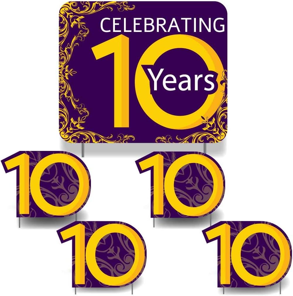 VictoryStore Yard Decorations: Celebrating 10 Years Yard Decoration 10th Anniversary Set of 5 Signs Includes Stakes
