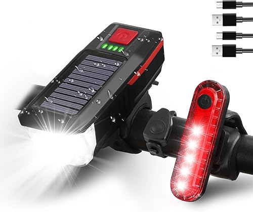 Luces de bicicleta delanteras y traseras, luces de bicicleta superbrillantes para conducción nocturna, impermeables, solares y recargables por USB,