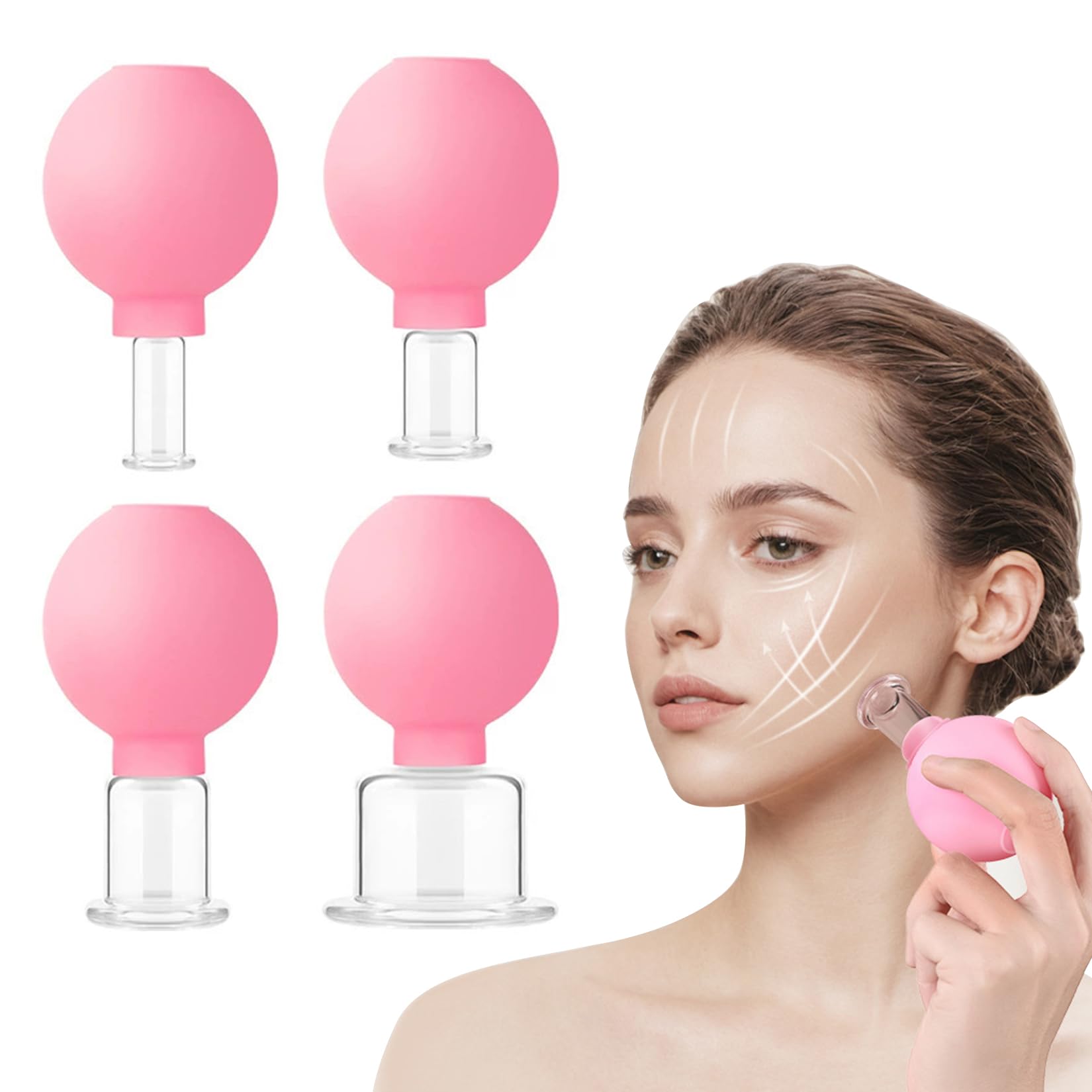 4 piezas de ventosas fisioterapia Con ventosa celulitis de silicona Set de ventosas faciales Contra las arrugas tensiones y alivio del dolor(Rosa)