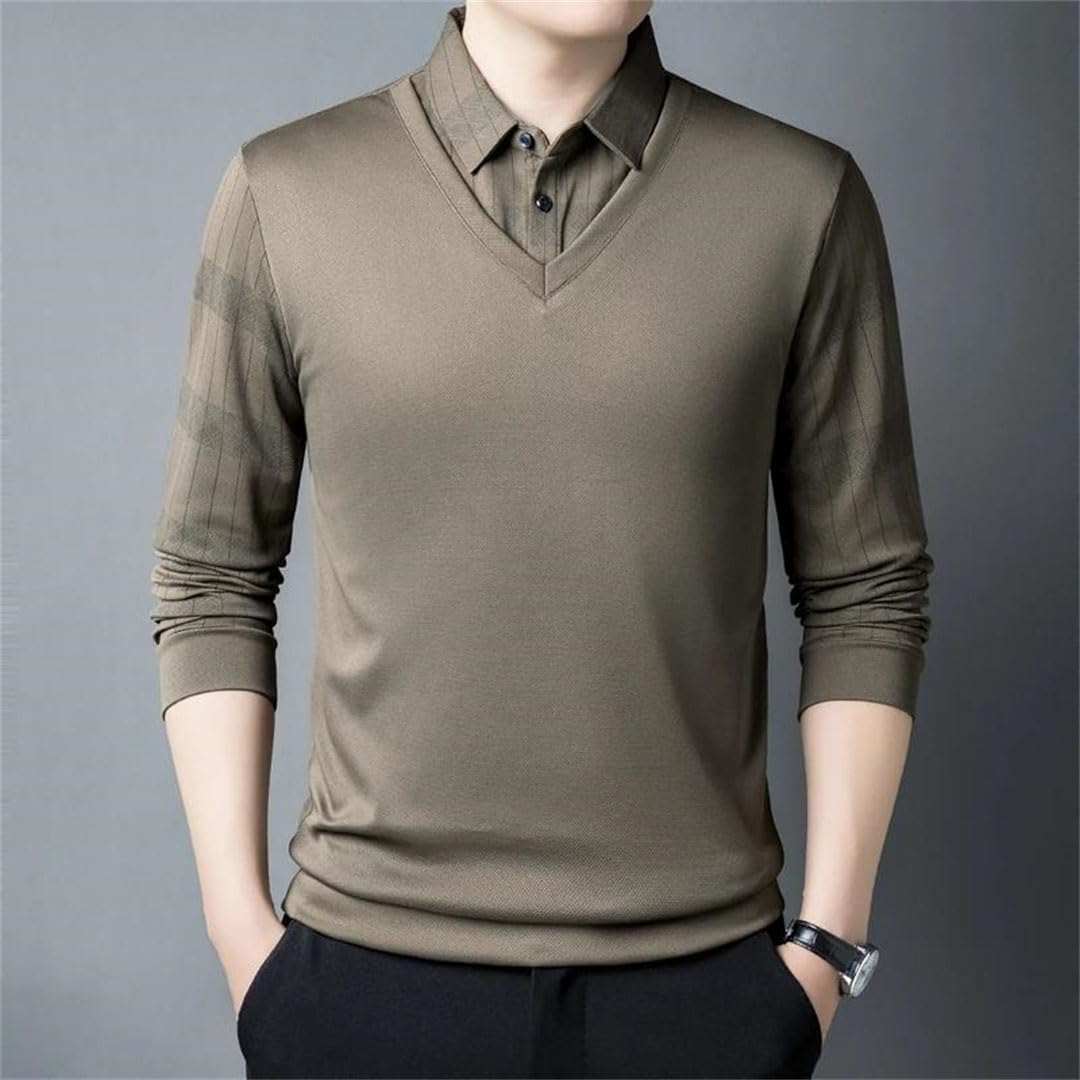 Camiseta de manga larga con botones y cuello vuelto para hombre
