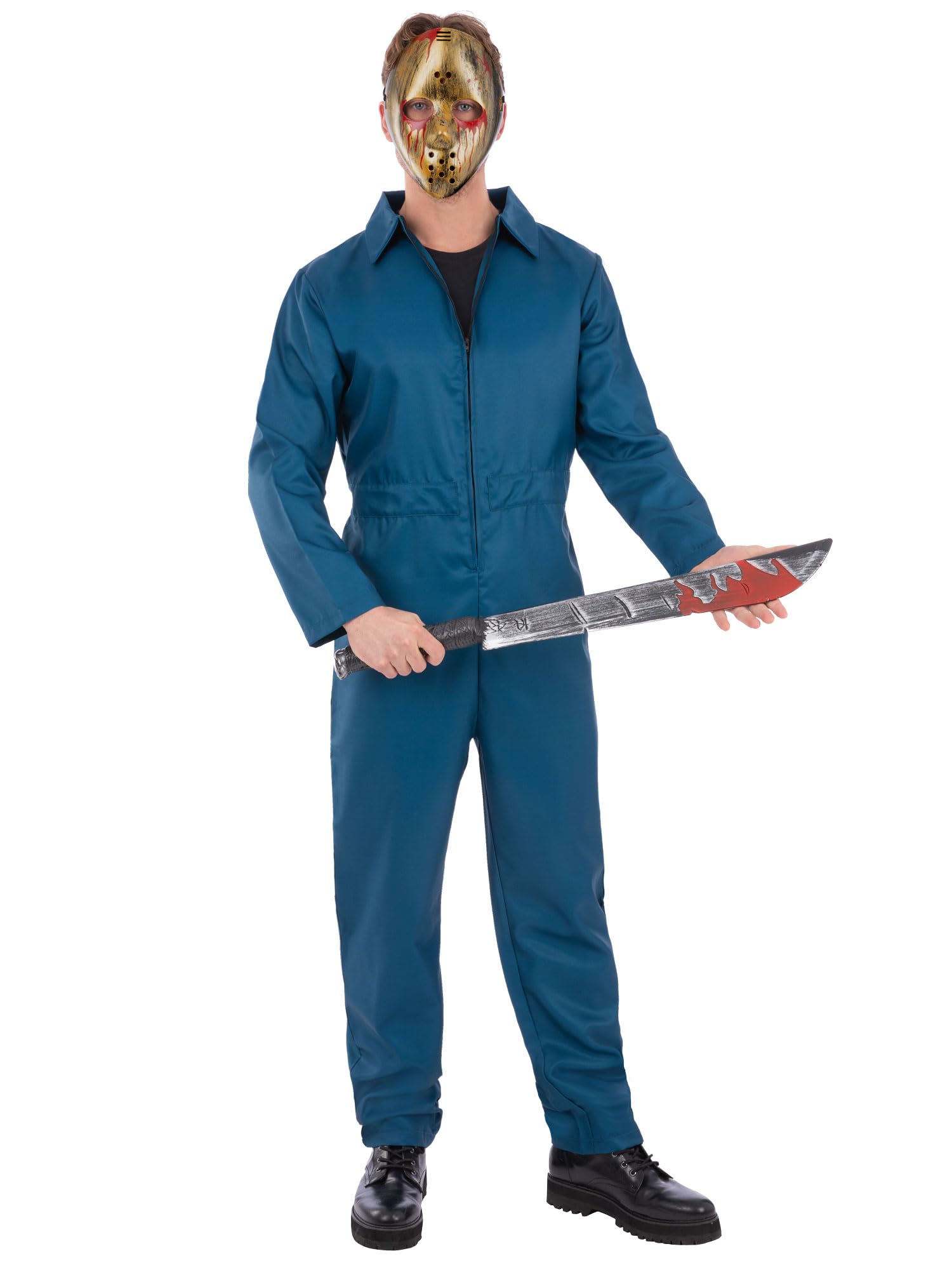 Smiffys Adults Unisex Navy Boiler Suit Costume All in One Jumpsuit Halloween Fancy Dress Outfit for Men and Women, XX-Large