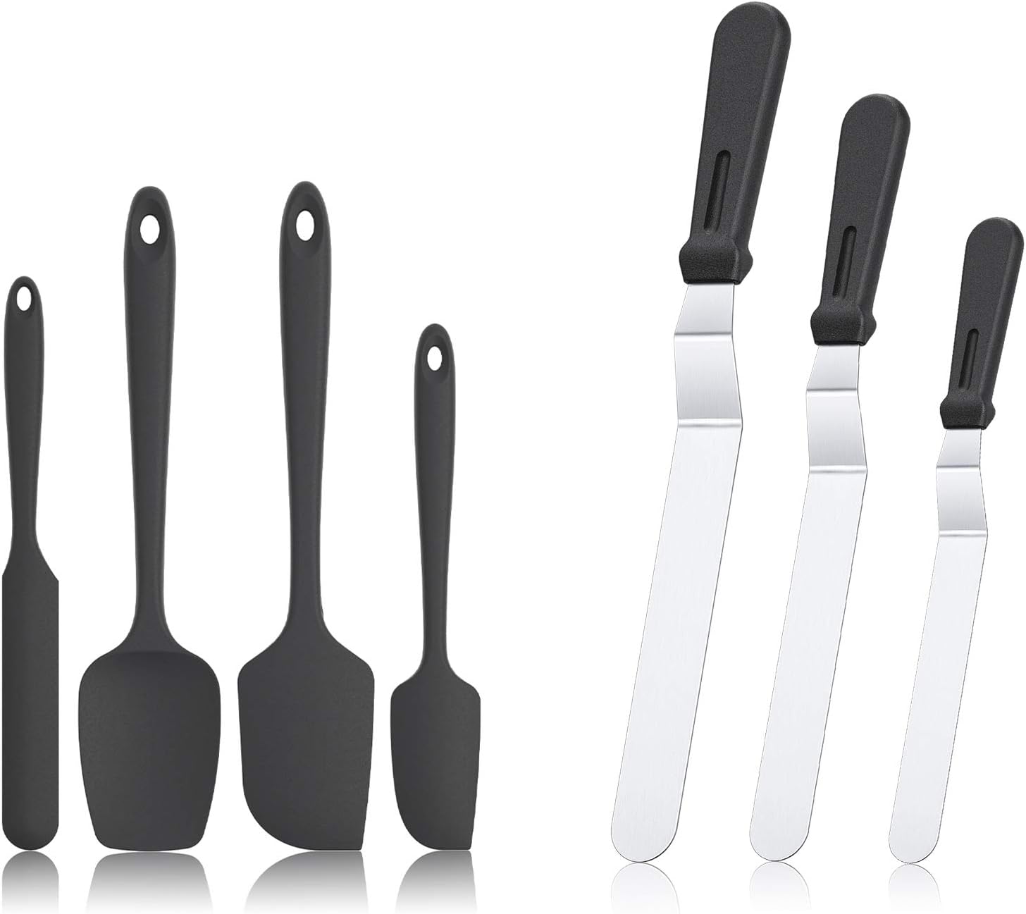 U-Taste 600ºF High Heat-Resistant Silicone Spatula Set and 18/0 Stainless Steel Offset Icing Spatula Set (Black)